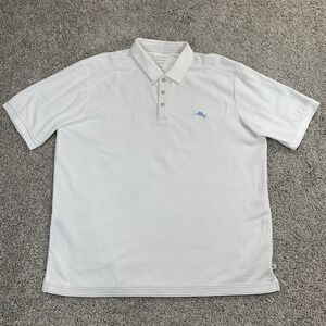 TOMMY BAHAMA White Emfielder Supima Polo Shirt Blue Marlin Logo Golf Sz XL